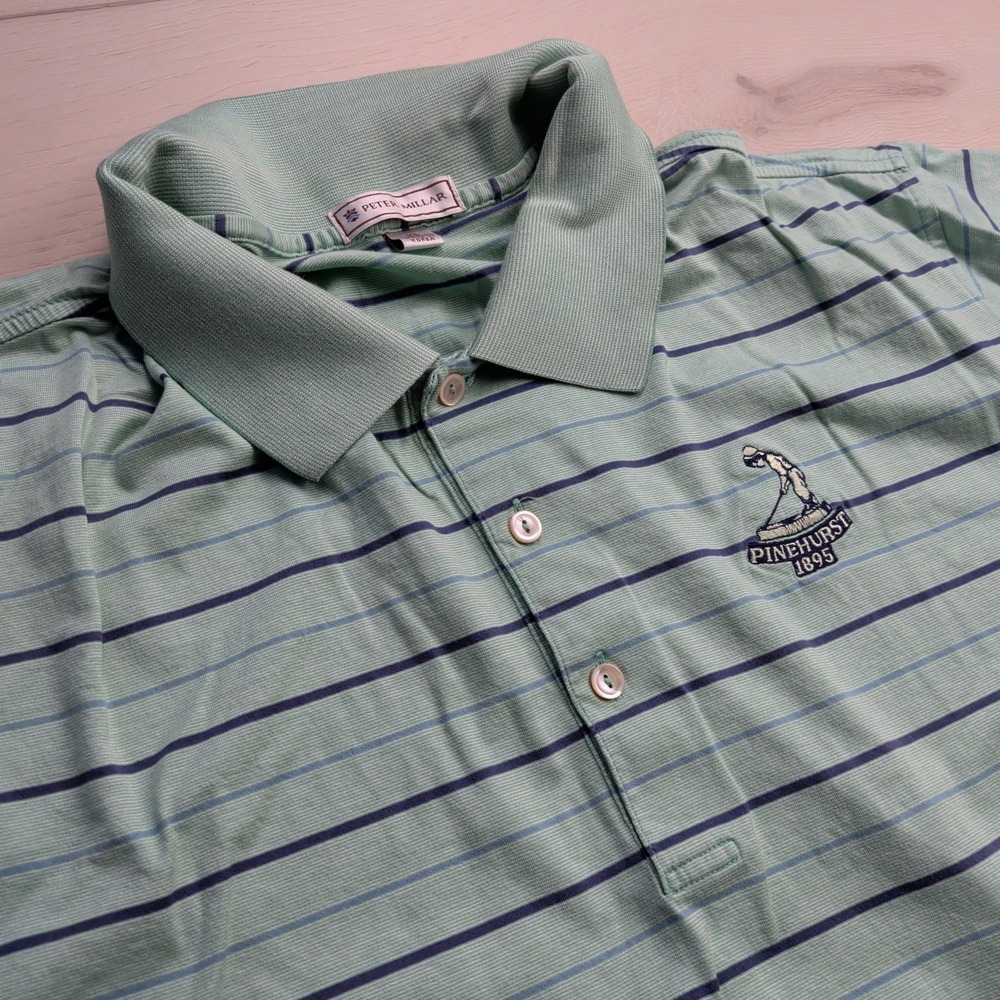 Peter Millar Polo Shirt Mens XL Pinehurst 1895 Green Striped Golf